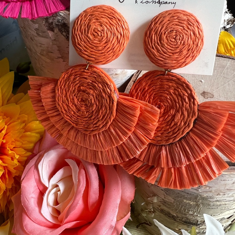 Statement Raffia Earrings 3 1/2” Long